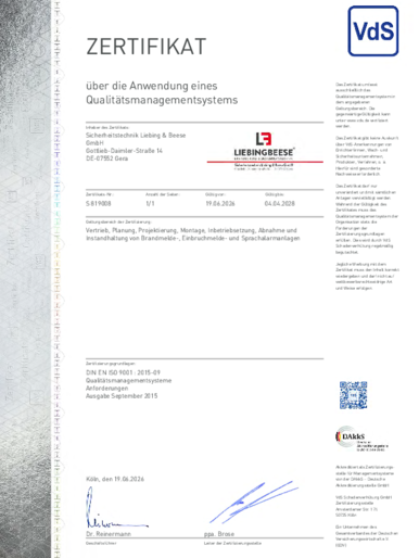 Anwendung eines Qualitätsmanagementsystems bei Sicherheitstechnik Liebing & Beese GmbH in Gera